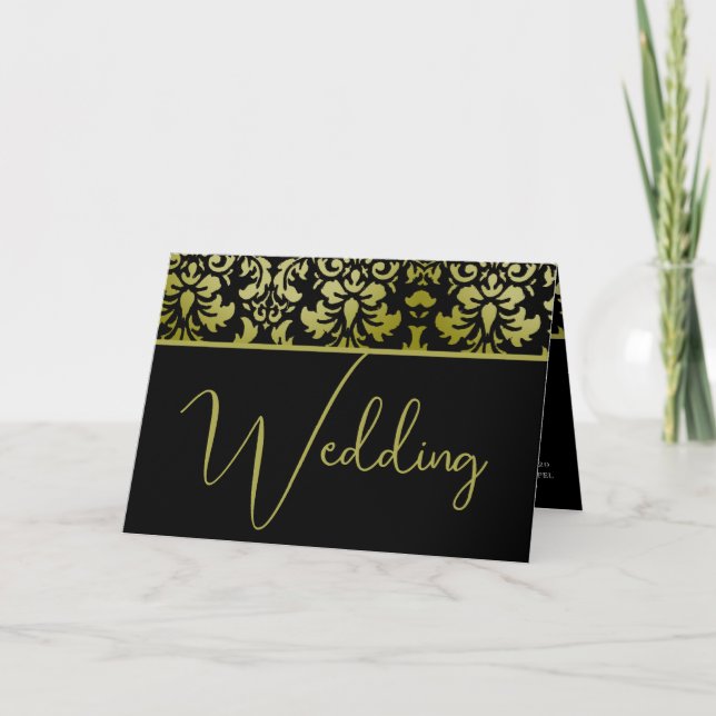 Yellow and Black Damask Wedding Invitation (Front)