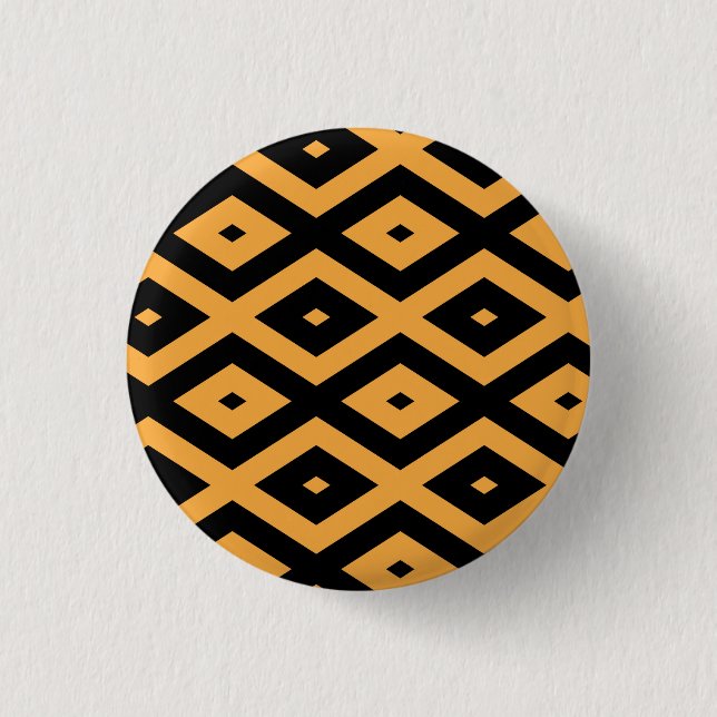 Yellow and black diamond pattern 3 cm round badge (Front)