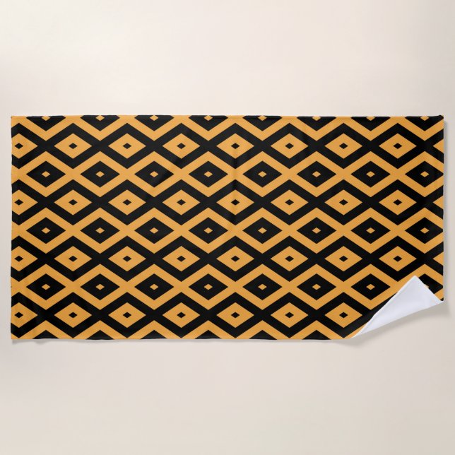 Yellow and black diamond pattern beach towel (Front)
