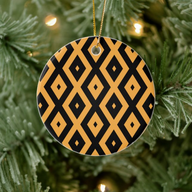 Yellow and black diamond pattern ceramic tree decoration (Tree)