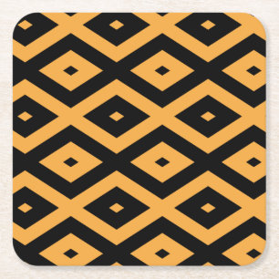 Yellow and black diamond pattern square paper coaster