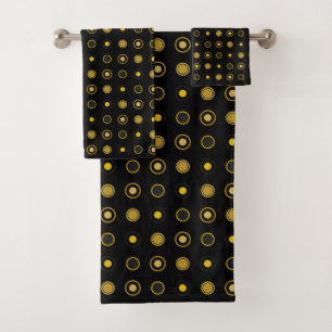 Yellow and Black Dots Bath Towel Set