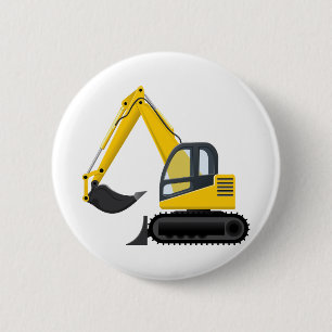 Yellow and Black Excavator Construction Machine 6 Cm Round Badge