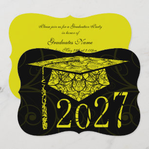 Yellow and Black Floral Cap 2027 Graduation Party Invitation