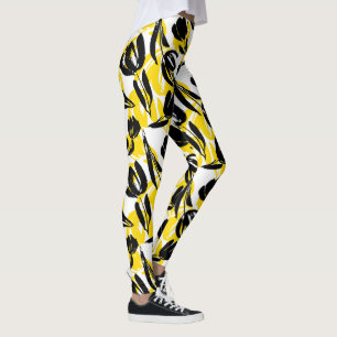 Yellow And Black Floral  Leggings