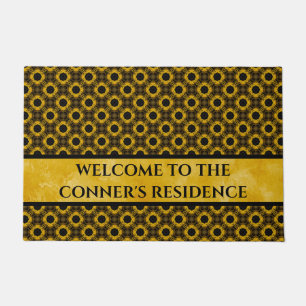 Yellow and Black Flowers Pattern Doormat