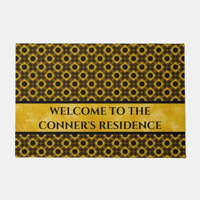 Yellow and Black Flowers Pattern Doormat (Front)