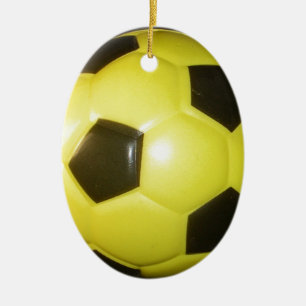 Yellow and black Football. Ceramic Tree Decoration