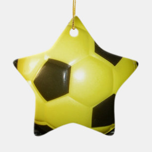 Yellow and black Football. Ceramic Tree Decoration