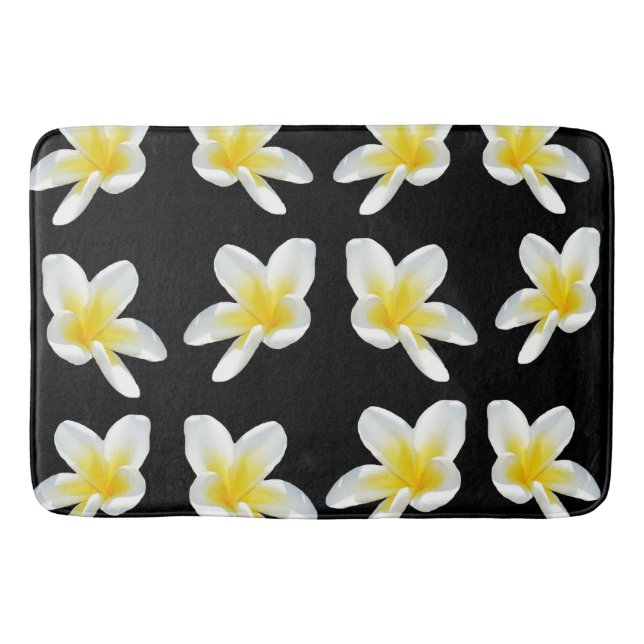 Yellow And Black Frangipani Pattern, Bath Mat (Front)