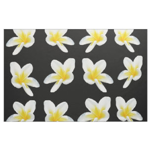 Yellow And Black Frangipani Pattern, Fabric
