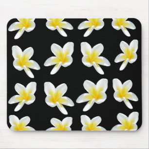 Yellow And Black Frangipani Pattern, Mouse Pad