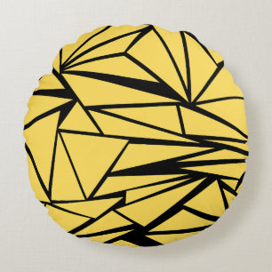 Yellow and Black Geometric Pattern Round Cushion