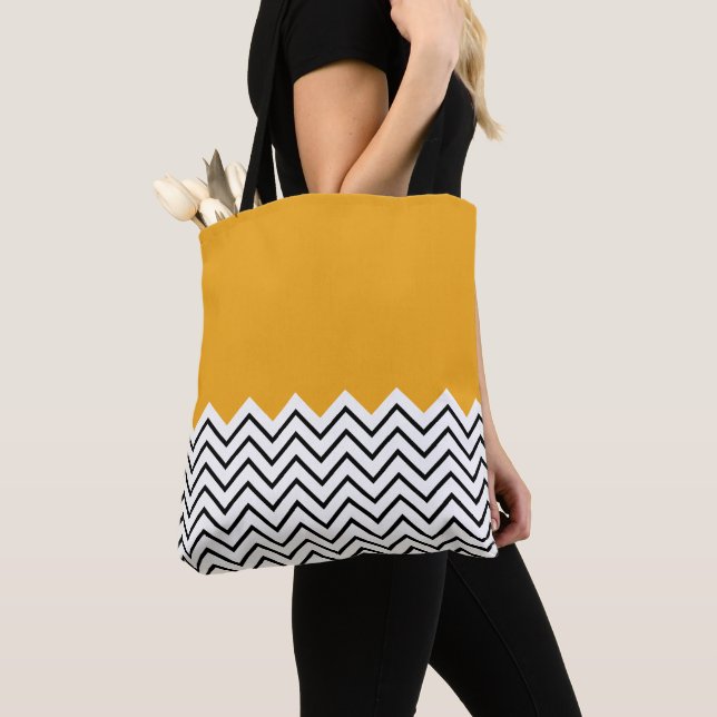 Yellow and Black Geometric stripes Tote Bag (Close Up)