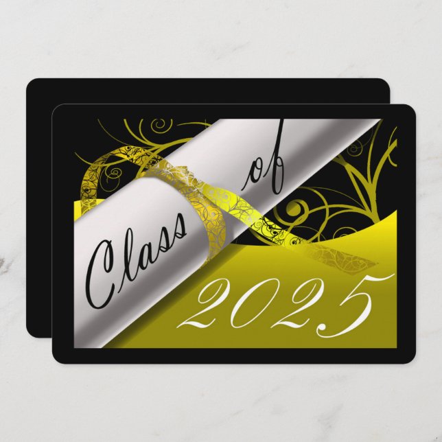 Yellow and Black Graduation Party Invitation (Front/Back)