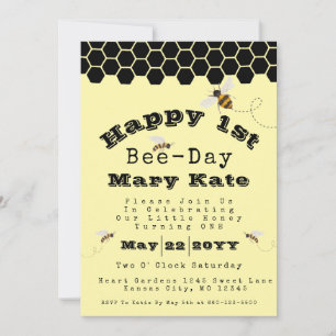 Yellow and Black Honeycomb 1st Birthday Honey Bee Invitation