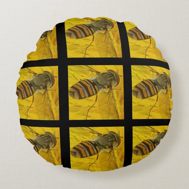 Yellow And Black Insect Round Cushion (Front)