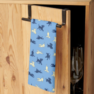 Yellow and Black Lab Puppies Cute Fun Blue Tea Towel