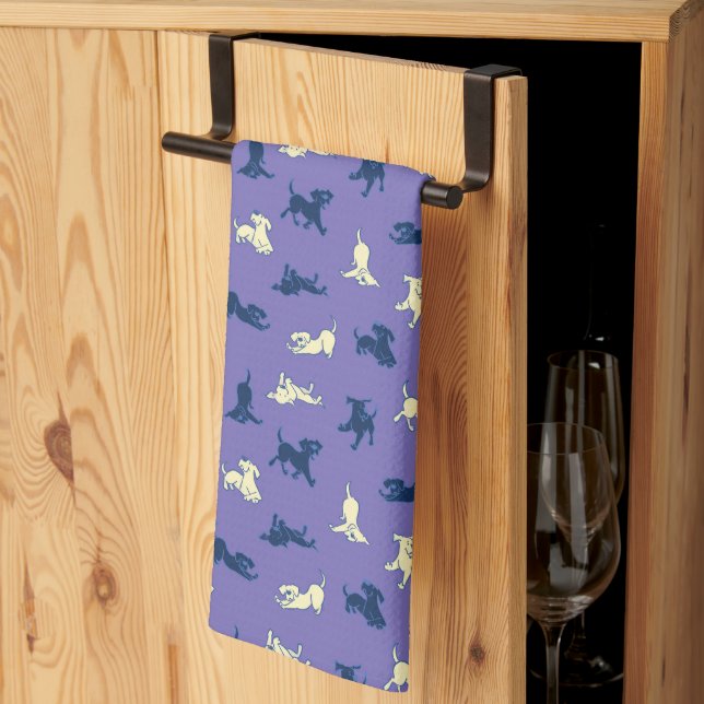 Yellow and Black Lab Puppies Cute Fun Purple Tea Towel (Thirds Fold)