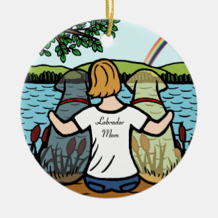 Yellow and Black Labrador Angels and Mum 2 Ceramic Tree Decoration