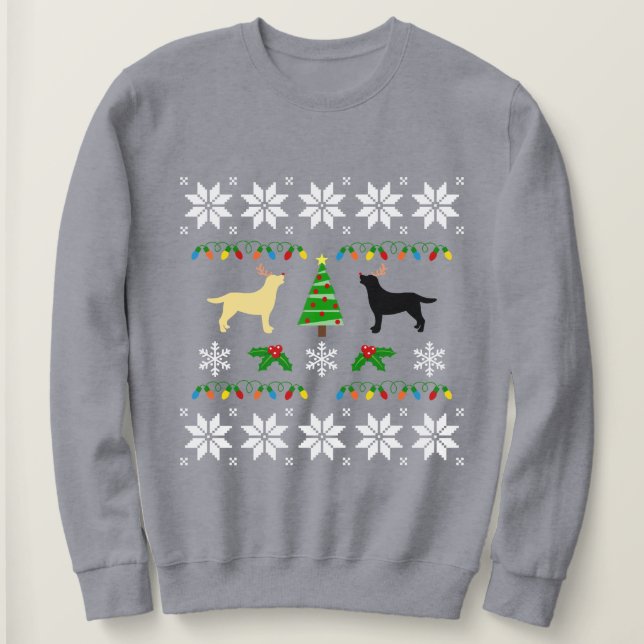 Yellow and Black Labrador Ugly Christmas Sweatshirt (Design Front)