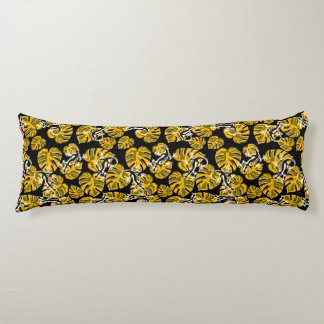 Yellow And Black Pattern - Geckos And Leaves Body Cushion