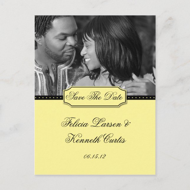 Yellow and Black Photo Save The Date Announcement Postcard (Front)