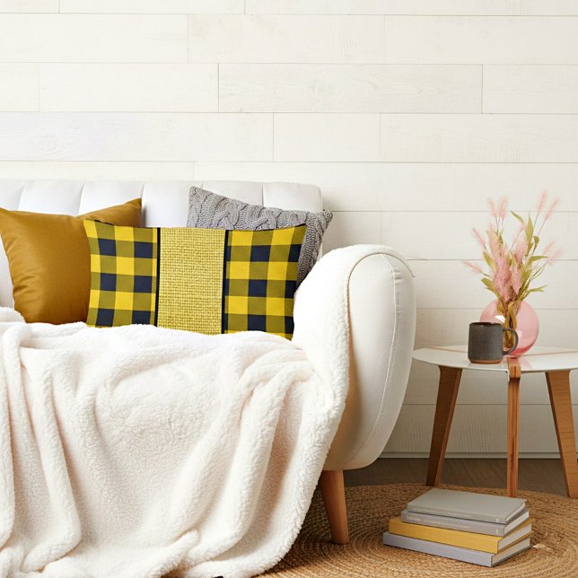Yellow and black plaid lumbar cushion (Creator Uploaded)