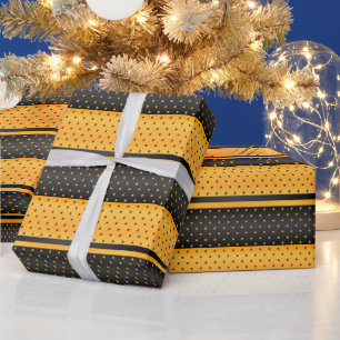 Yellow and Black Polka Dot Stripe Design Wrapping Paper
