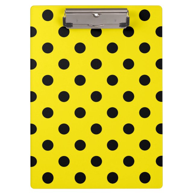 Yellow and Black Polka Dots Clipboard (Front)