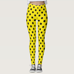 Yellow and Black Polka Dots Leggings