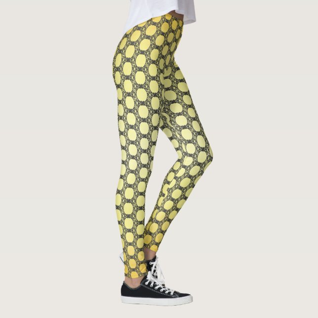 Yellow and Black Polka Dots Pattern Leggings (Right)
