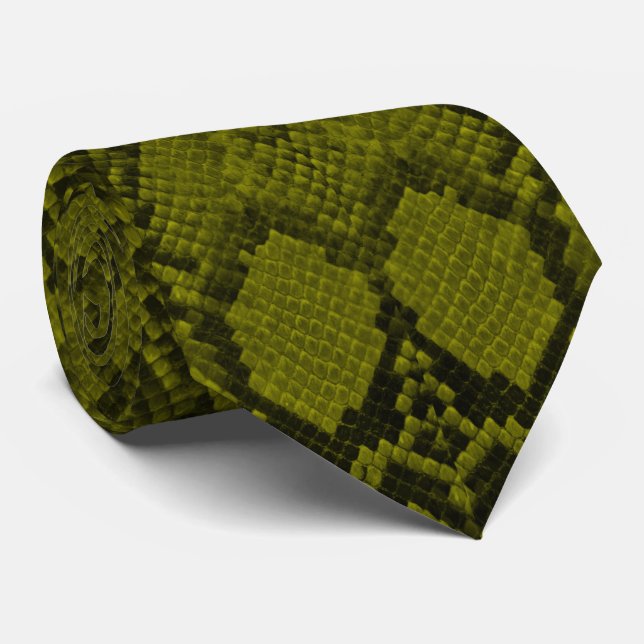 Yellow and Black Python Snake Skin Reptile Scales Tie (Rolled)