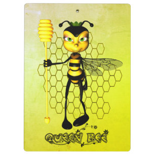Yellow and black Queen Bee with honeycomb Clipboard