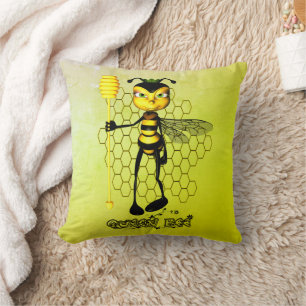 Yellow and black Queen Bee with honeycomb Cushion