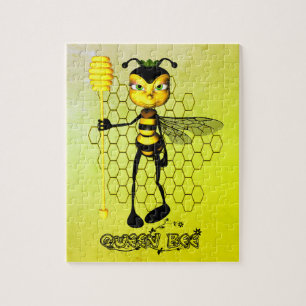 Yellow and black Queen Bee with honeycomb Jigsaw Puzzle