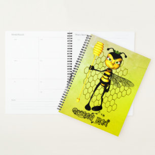 Yellow and black Queen Bee with honeycomb Planner