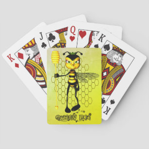 Yellow and black Queen Bee with honeycomb Playing Cards