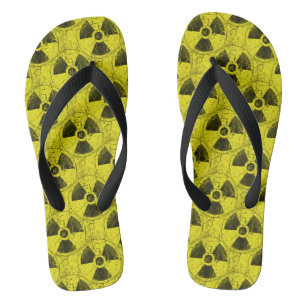 Yellow and Black Radioactive Hazmat Grunge Pattern Jandals