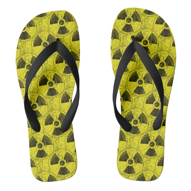Yellow and Black Radioactive Hazmat Grunge Pattern Jandals (Footbed)