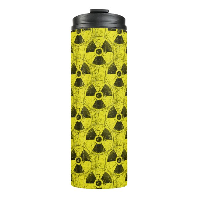 Yellow and Black Radioactive Hazmat Grunge Pattern Thermal Tumbler (Front)