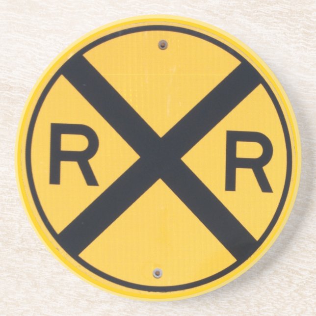 yellow and Black Railroad Crossing Sign Photograph Coaster (Front)