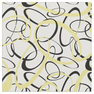 Yellow and Black Retro Shapes Pattern Fabric