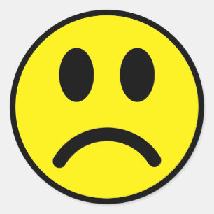 Yellow and Black Sad Face Smilie Emoji Classic Round Sticker