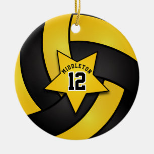 Yellow and Black Star Volleyball 🏐 Ceramic Tree Decoration