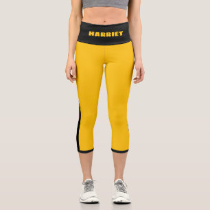 Yellow and Black Stripe Name Template Capri Leggings