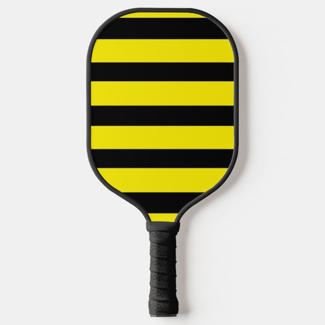 Yellow and black striped pickleball paddle (Front)