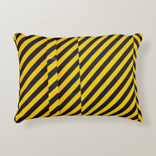 Yellow and black striped textile decorative cushion (Front)