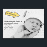 Yellow and Black Stripes Arrow Birth Announcement<br><div class="desc">Yellow and Black Stripes Arrow Birth Announcement  
 Modern birth announcement with a yellow and black stripes arrow sign. Fun and unique birth announcement yo give your family and friends.</div>