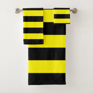 Yellow and Black Stripes Bath Towel Set